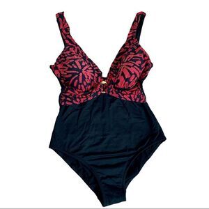 Simon Chang red black cobra snake hardware accent one piece swimsuit Sz 8